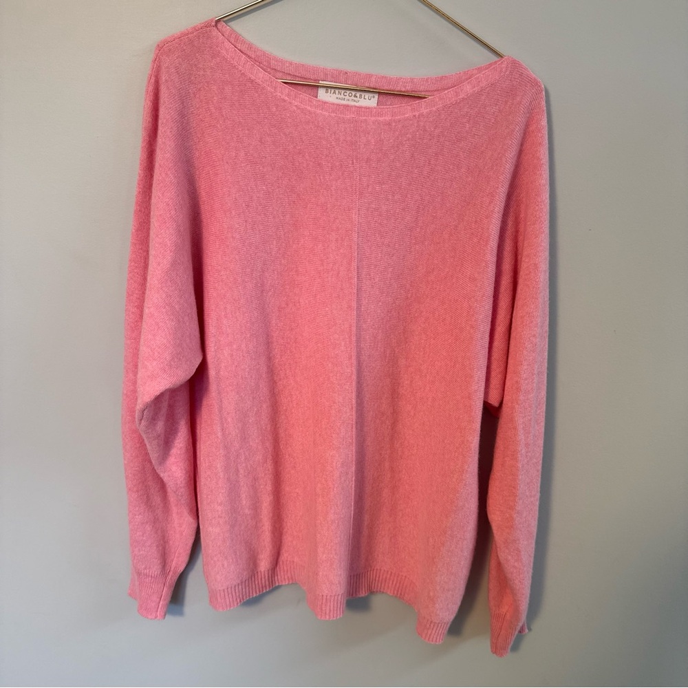 BIANCO & BLU Women's Cashmere Blend Sweater PINK Silk Wool SIZE XL Made in ITALY